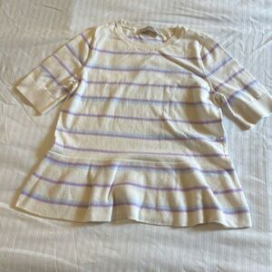 Loft Womens Purple Blue Striped Knit Pullover Sweater Top Cream Size M/P